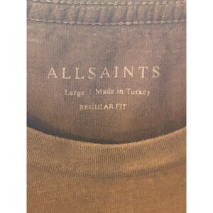 AllSaints Crew Neck‎ T-Shirt Embroidered Logo Regular Fit Olive Green Large